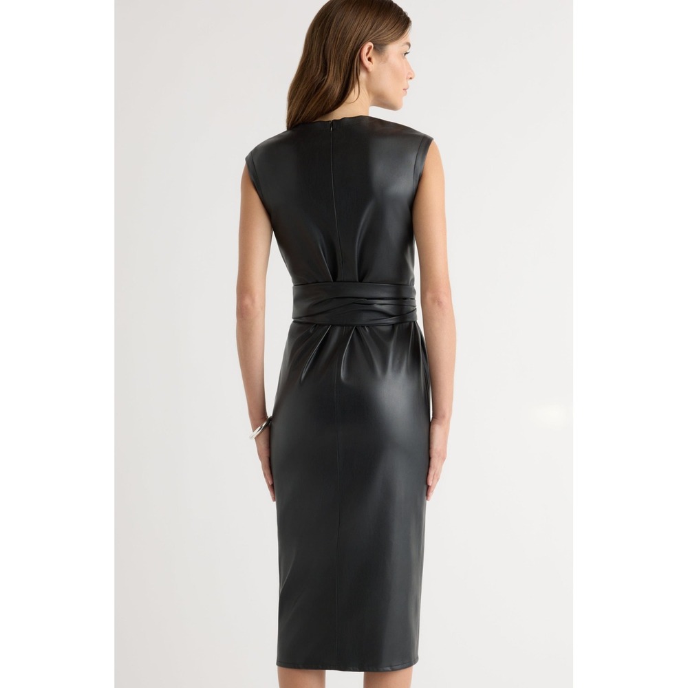 Modern Citizen Pilar Tie-Front Dress Women L Black Vegan Leather Midi MC20D94 - Picture 7 of 16